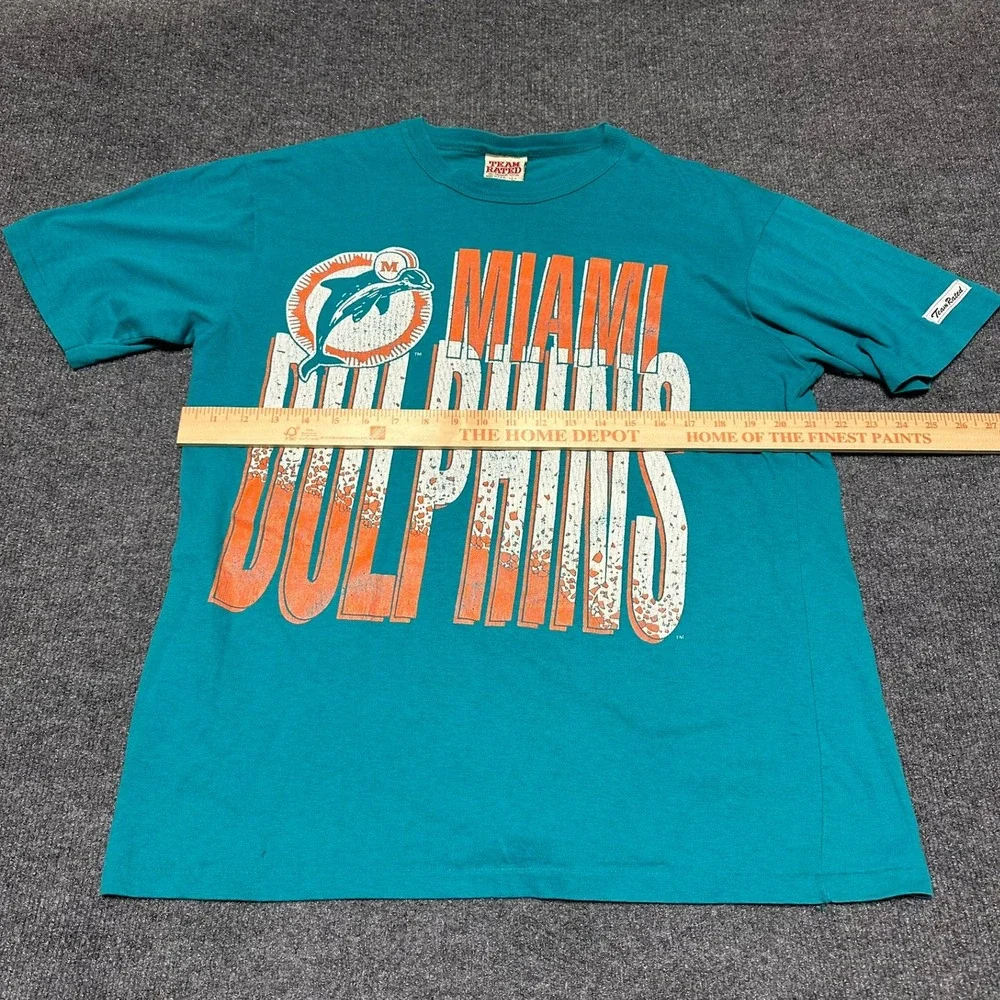 Vintage Team Rated Miami Dolphins Graphic T-Shirt Teal Large NFL 90s USA Made
